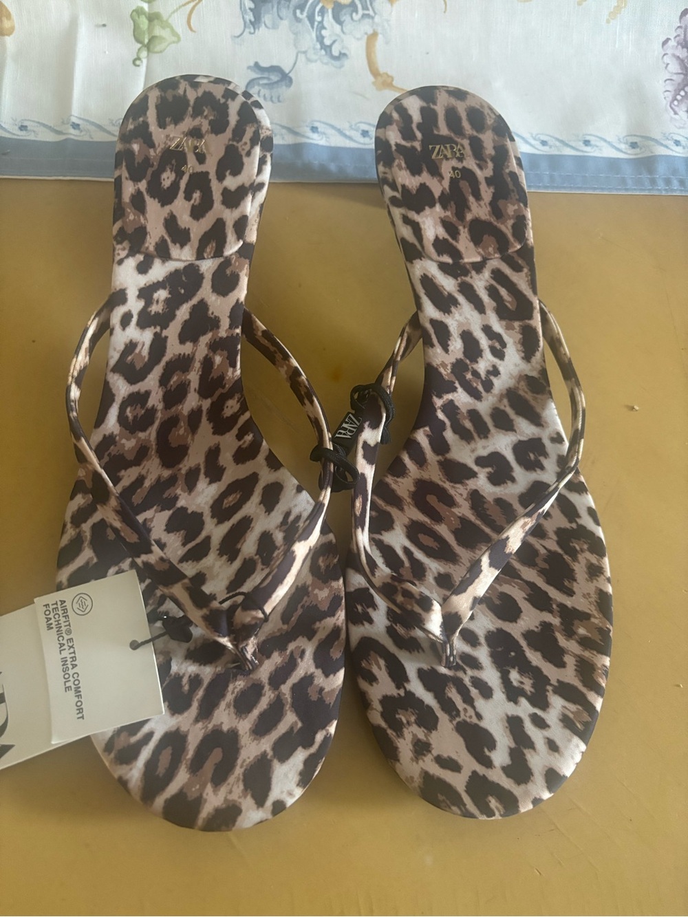 Zara Leopard Print Kitten Heel Thong Sandals - Brown/Tan